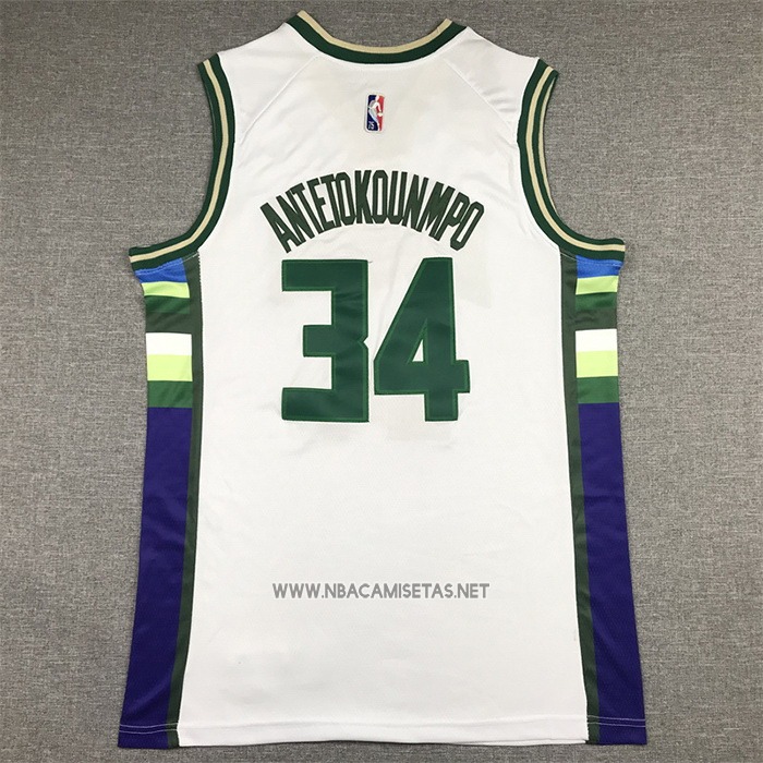 Camiseta Milwaukee Bucks Giannis Antetokounmpo NO 34 Ciudad 2021-22 Blanco